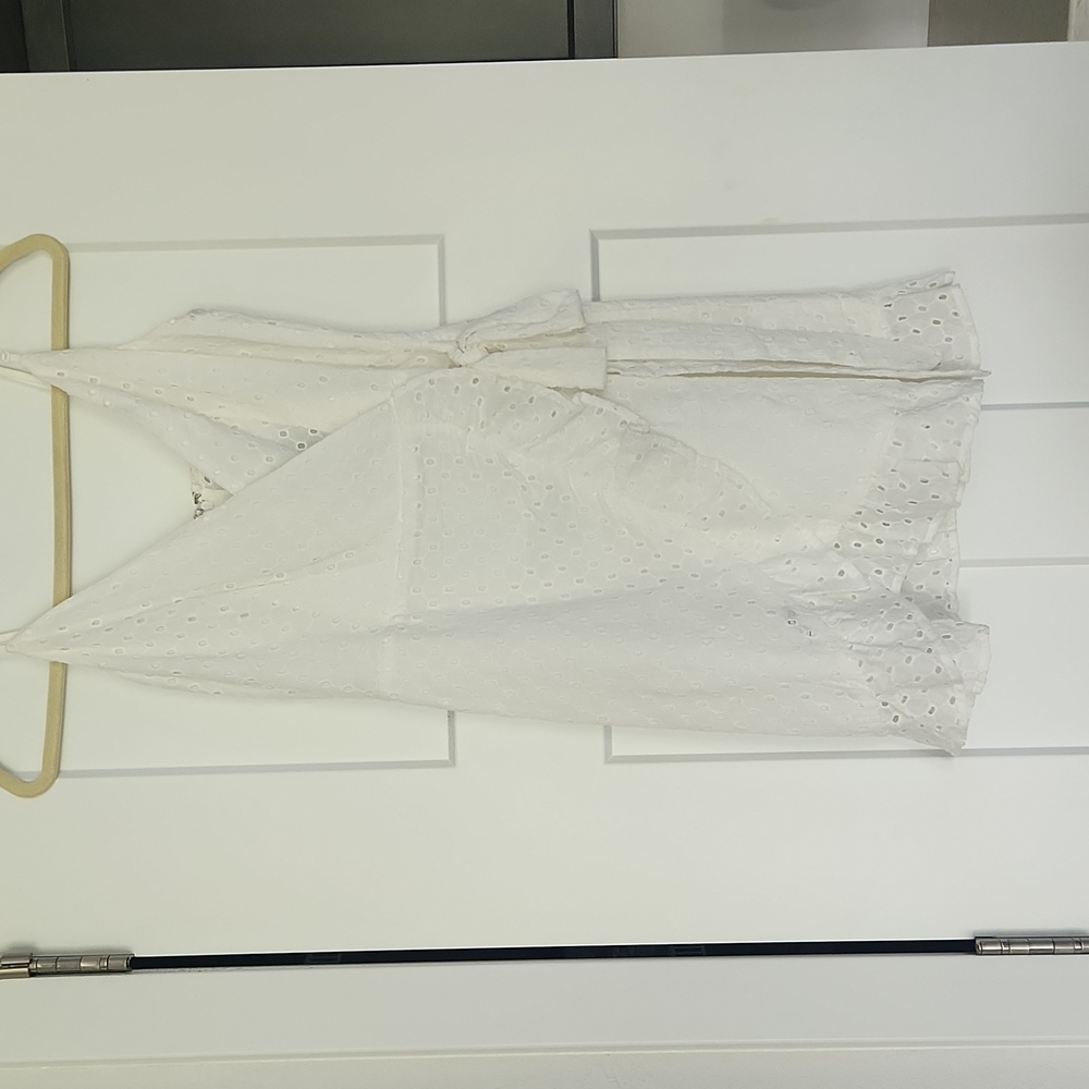 Sage off white eyelit faux wrap dress.  Small